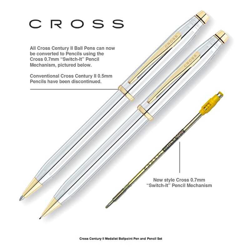 Glossy Chrome Multifunctional Pen Standard Box, Mechanical Pencil, Ballpoint Pen, Eraser/Stylus Cap Cross Tech 3