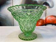 Large Vintage Australian Art Deco 1930's Green Depression Diamond Cut Vase 19cm