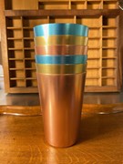 6 Tall Vintage Harliquen of Andodised Car Travel Picnic Beakers Cups