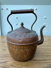 Antique Moroccan Copper Kettle Hand Hammered Tea Pot Brass Details Patina 28cm