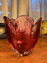 Retro Vintage Italian Murano Cranberry Fazzoletto Art Glass Centrepiece Bowl 