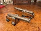 Antique Pair Bronze Naval Model Signal Cannons 19thC Oak Carriages