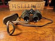 Vintage WWII Military 6x30 Prismatic Binoculars Clear Optics Original Leather