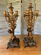 Pair of Impressive Large Rococo Style Gilded Bronze Putto Figural Candelabras 