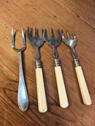 Collection of 4 Vintage English 1930's Faux Bone Handle Ep Silver Pickle Forks