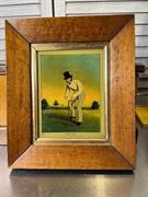 Antique Vintage Timber Framed Painted Glass Cricketer ‘Thos Box’