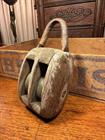 Antique Brass & Timber Double Block Pulley - Maritime Nautical Decor 