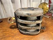Huge Antique Timber & Iron Farm Industrial Warehouse Designer Block Pulley 33cm
