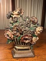 Antique Hubley Cast Iron Flower Basket Doorstop No 265 Original Paint c1930