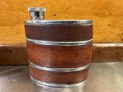 Antique Edwardian 5oz Leather and Polished Steel Crescent Shaped Hip Flask 