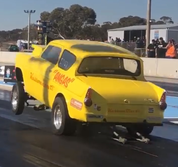 Our first wheels up Launch in Vintage Gas drag racing